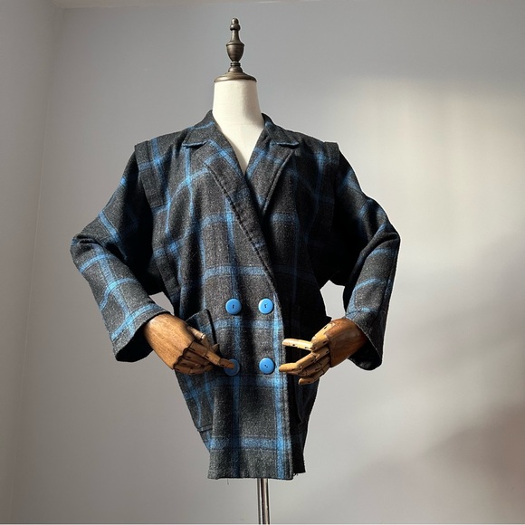 Vintage Diesel Plaid Jacket 80s – Blue & Gray, Double Breasted, Unisex - Picture 6 of 17